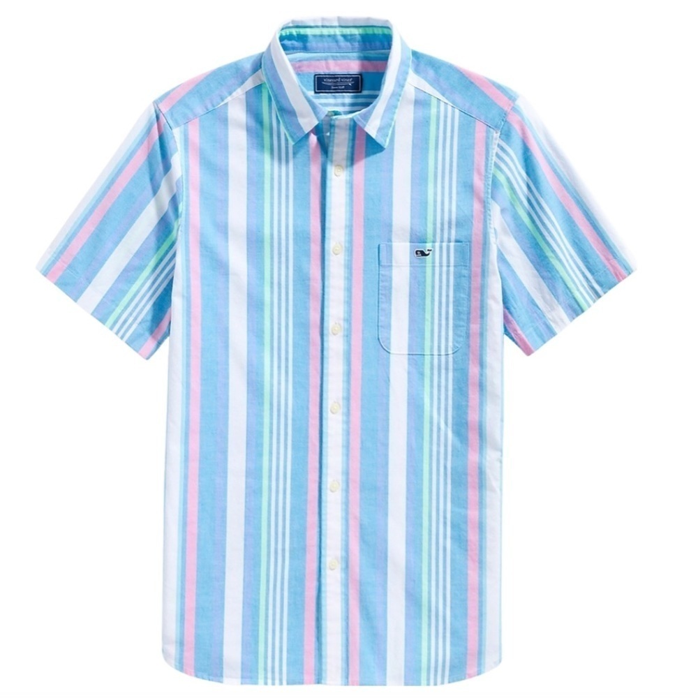 Vineyard Vines Classic Fit Whale Shirt SS Striped Button Down M NWT